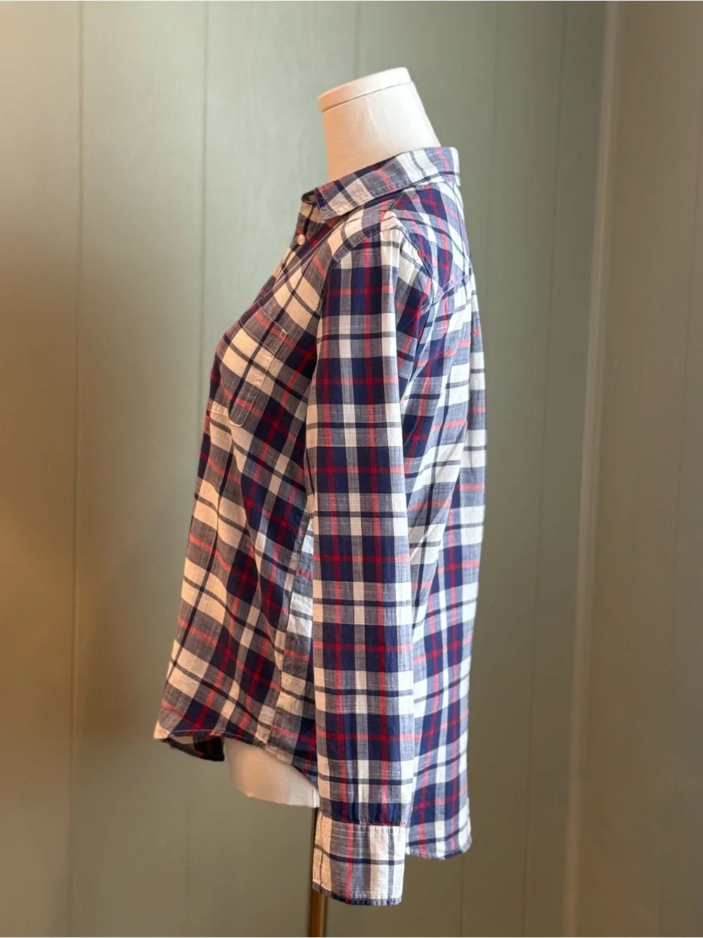 J. Crew Women’s Plaid Long-Sleeve Half Button-Down Popover Size XS 100% Cotton
